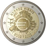  2 евро 2012 «10 лет наличному обращению евро» Кипр, фото 1 