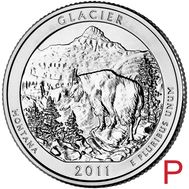  25 центов 2011 «Национальный парк Глейшер» (7-й нац. парк США) P, фото 1 