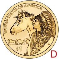  1 доллар 2012 «Индеец с лошадью» США D (Сакагавея), фото 1 