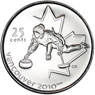  25 центов 2007 «Кёрлинг. XXI Олимпийские игры 2010 в Ванкувере» Канада, фото 1 