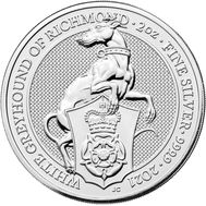  5 фунтов 2021 «Белая борзая Ричмонда» (Звери Королевы) 2 унции BUNC, фото 1 