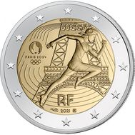 2 евро 2021 «Летние Олимпийские игры 2024 в Париже» Франция (в коинкарте), фото 1 