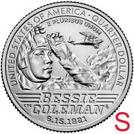  25 центов 2023 «Бесси Коулман» (Выдающиеся женщины США) S, фото 1 
