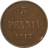  5 пенни 1917 Николай II Русская Финляндия F, фото 1 