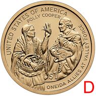  1 доллар 2026 «Полли Купер и Джордж Вашингтон» США D (Сакагавея), фото 1 