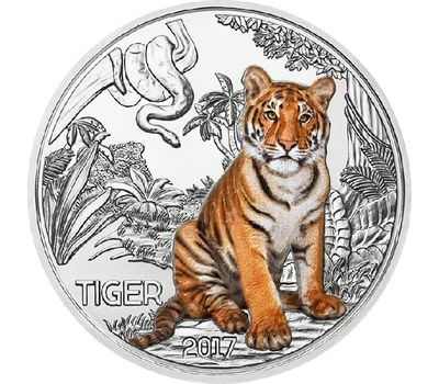  Монета 3 евро 2017 «Красочные животные — Тигр» Австрия, фото 1 