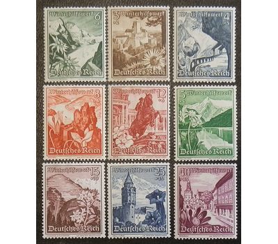  9 почтовых марок «Зимняя помощь. Архитектура. Цветы» Третий Рейх 1938, фото 1 