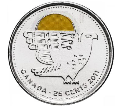  Монета 25 центов 2011 «Природа Канады — Сапсан» Канада (цветная), фото 1 