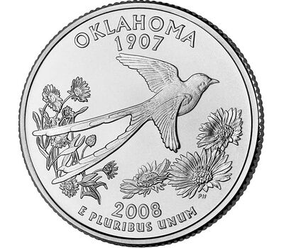  Монета 25 центов 2008 «Оклахома» (штаты США) случайный монетный двор, фото 1 