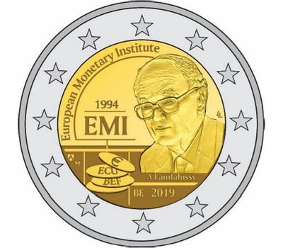  Монета 2 евро 2019 «25-летие Европейского валютного института» Бельгия (в коинкарте), фото 1 