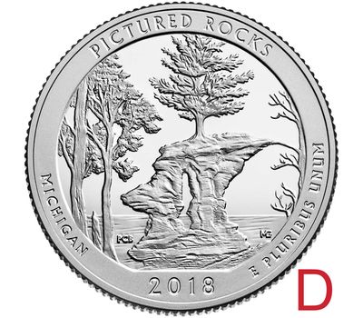  Монета 25 центов 2018 «Национальные озёрные побережья живописных камней» (41-й нац. парк США) D, фото 1 