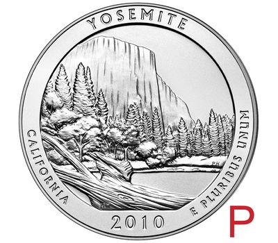  Монета 25 центов 2010 «Йосемитский национальный парк» (3-й нац. парк США) P, фото 1 