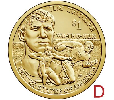  Монета 1 доллар 2018 «Джим Торп» США D (Сакагавея), фото 1 