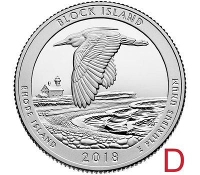  Монета 25 центов 2018 «Убежище дикой природы острова Блок» (45-й нац. парк США) D, фото 1 