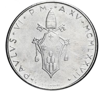  Монета 50 лир 1977 «Папа Павел VI» Ватикан, фото 2 
