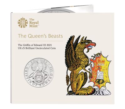  Монета 5 фунтов 2021 «Грифон Эдуарда III» (Звери Королевы) в буклете, фото 1 