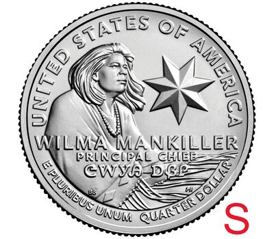  Монета 25 центов 2022 «Вилма Мэнкиллер» (Выдающиеся женщины США) S, фото 1 