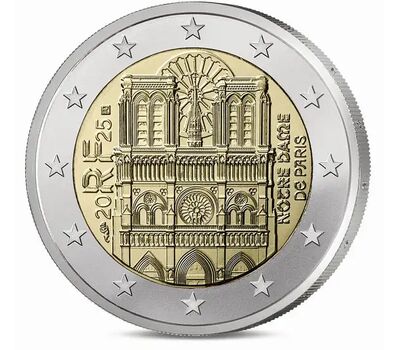  Монета 2 евро 2025 «Собор Парижской Богоматери» Франция, фото 1 